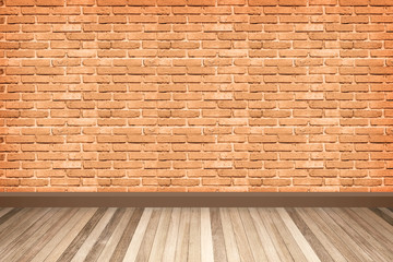 Red grunge brick wall and wood floor interior for backdrop background,3D illustration
