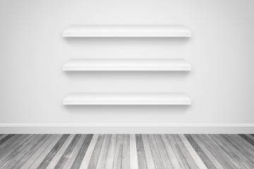 White colors wall & wood floor interior,3D illustration
