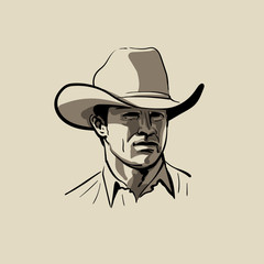 Man with cowboy hat. Western. Portrait. Digital Sketch Hand Drawing Vector.