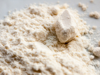 close up of white flour powder for cooking food macro