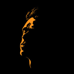 Man portrait silhouette in backlight. Vector. Graphic.