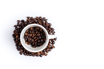 Cup with coffee bean on white