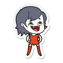sticker of a cartoon laughing vampire girl