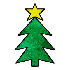 retro grunge texture cartoon christmas tree