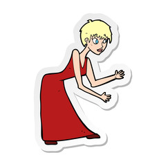 sticker of a cartoon woman in dress gesturing