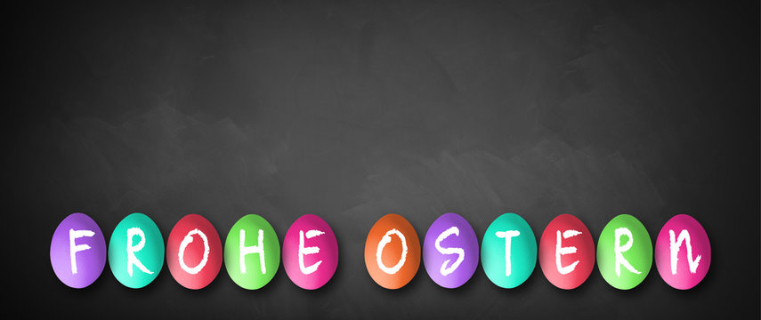 Ostereier mit Nachricht "Frohe Ostern"