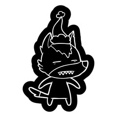 cartoon icon of a wolf showing teeth wearing santa hat