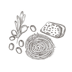 delicious italian food in drawing