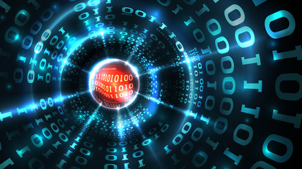 Abstract computer data background programming binary code, data stream, abstract firewall. Hacking computer system, database, internet server with virus, malicious code. Vector illustration