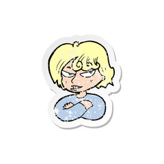 retro distressed sticker of a cartoon mean woman