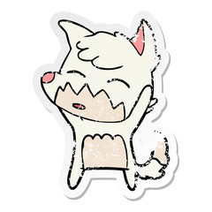 distressed sticker of a cartoon fox