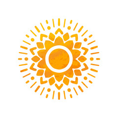 Beautiful Sun. Hand Drawn With Structure. Ornamental Mandala.