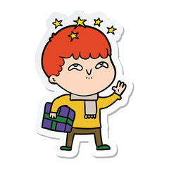 sticker of a cartoon amazed boy