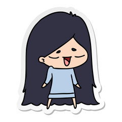sticker cartoon of cute kawaii long haired girl