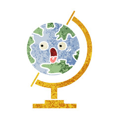 retro illustration style cartoon globe of the world