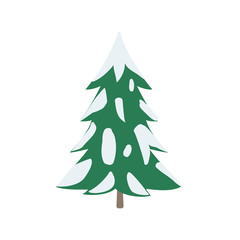 Fir tree in snow on white background. Green fluffy pine, isolated on white background. Winter. Vector illustration. EPS 10.