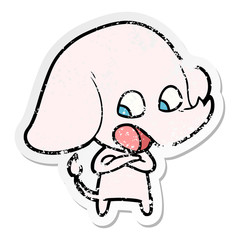 distressed sticker of a cute cartoon elephant