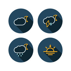 Dark weather flat icon set long shadow
