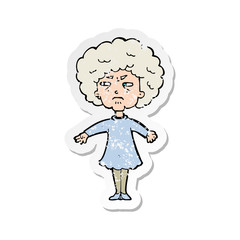 retro distressed sticker of a cartoon bitter old woman