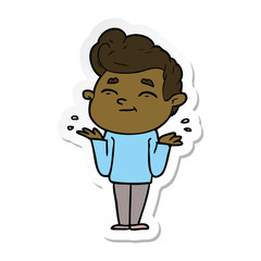 sticker of a happy cartoon man shrugging