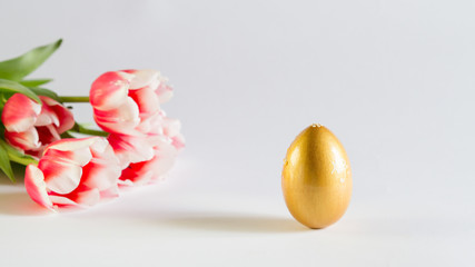 beautiful Easter card, background with flowers and Golden egg