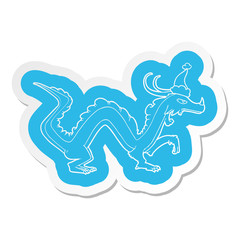 cartoon  sticker of a dragon wearing santa hat