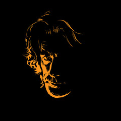 Man portrait silhouette in backlight. Vector. Illustration.