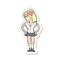 retro distressed sticker of a cartoon intelligent woman