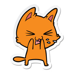 sticker of a cartoon cat hissing