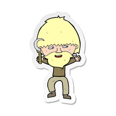 sticker of a cartoon peasant with sycle