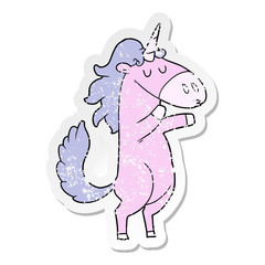 distressed sticker of a cartoon unicorn