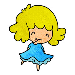textured cartoon of a cute kawaii girl