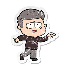 distressed sticker of a cartoon tired man