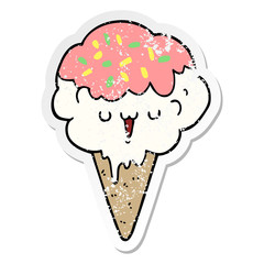 distressed sticker of a cartoon ice cream