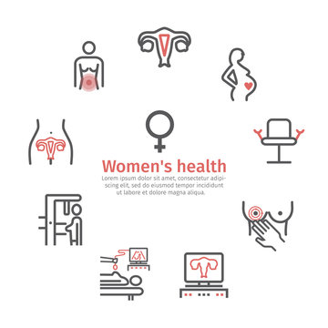 Women Health banner. Line icons set. Vector signs for web graphics.