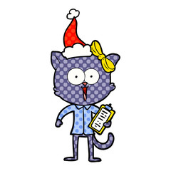 comic book style illustration of a cat wearing santa hat