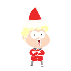 flat color illustration of a happy man wearing santa hat