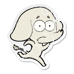 distressed sticker of a cartoon unsure elephant running away