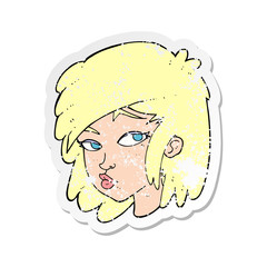 retro distressed sticker of a cartoon curious woman