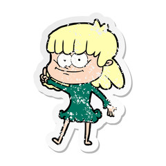 distressed sticker of a cartoon smiling woman