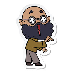 sticker of a cartoon joyful man with beard pointing finger