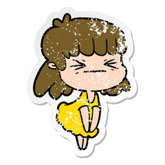 distressed sticker of a cartoon angry girl