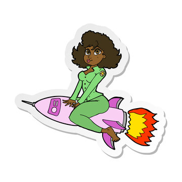 sticker of a cartoon army pin up girl riding missile