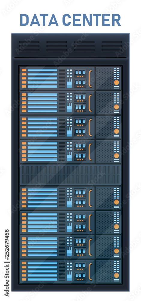 Fototapete creative vector illustration of server rack room, big data bank center isolated on transparent backg