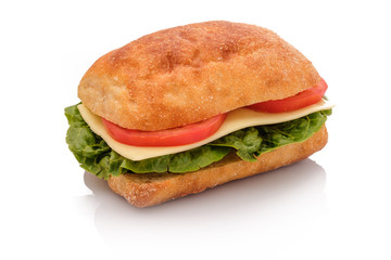 Belegtes Brötchen Sandwich mit Käse und Tomate