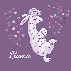 Llama cartoon alpaca. Llama animal vector isolated illustration. Design for card, sticker, fabric textile, t-shirt. Children, child of modern trendy style