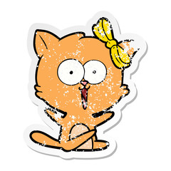 distressed sticker of a cartoon cat