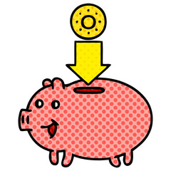 comic book style cartoon piggy bank