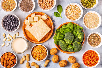 Healthy diet vegan food, veggie protein sources.