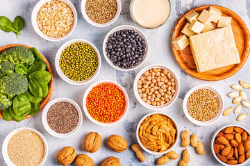 Healthy diet vegan food, veggie protein sources.